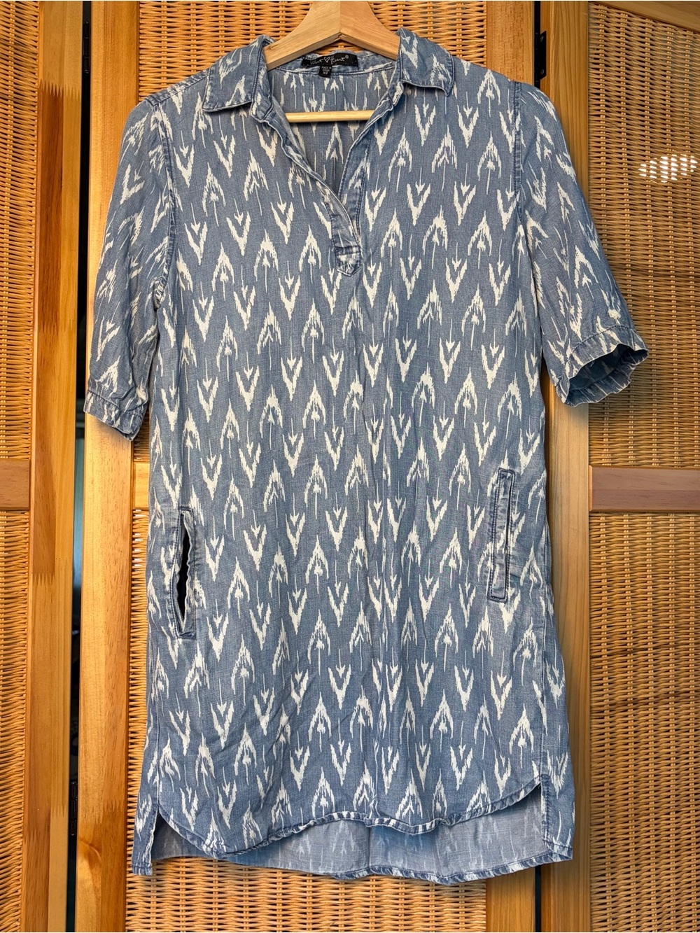 Velvet Heart Denim Shirt Dress Ikat design sz XS